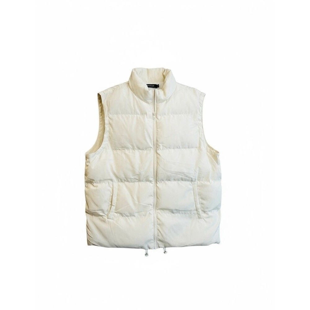 Automet Women's Cream Puffer Vest XL Full Zip Sleeveless Jacket Pockets NWOT NEW